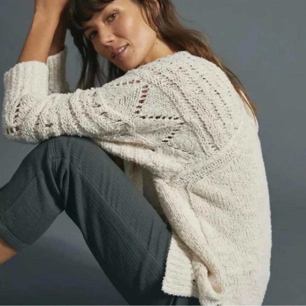 Anthropologie Cream Open-Knit Pullover Sweater